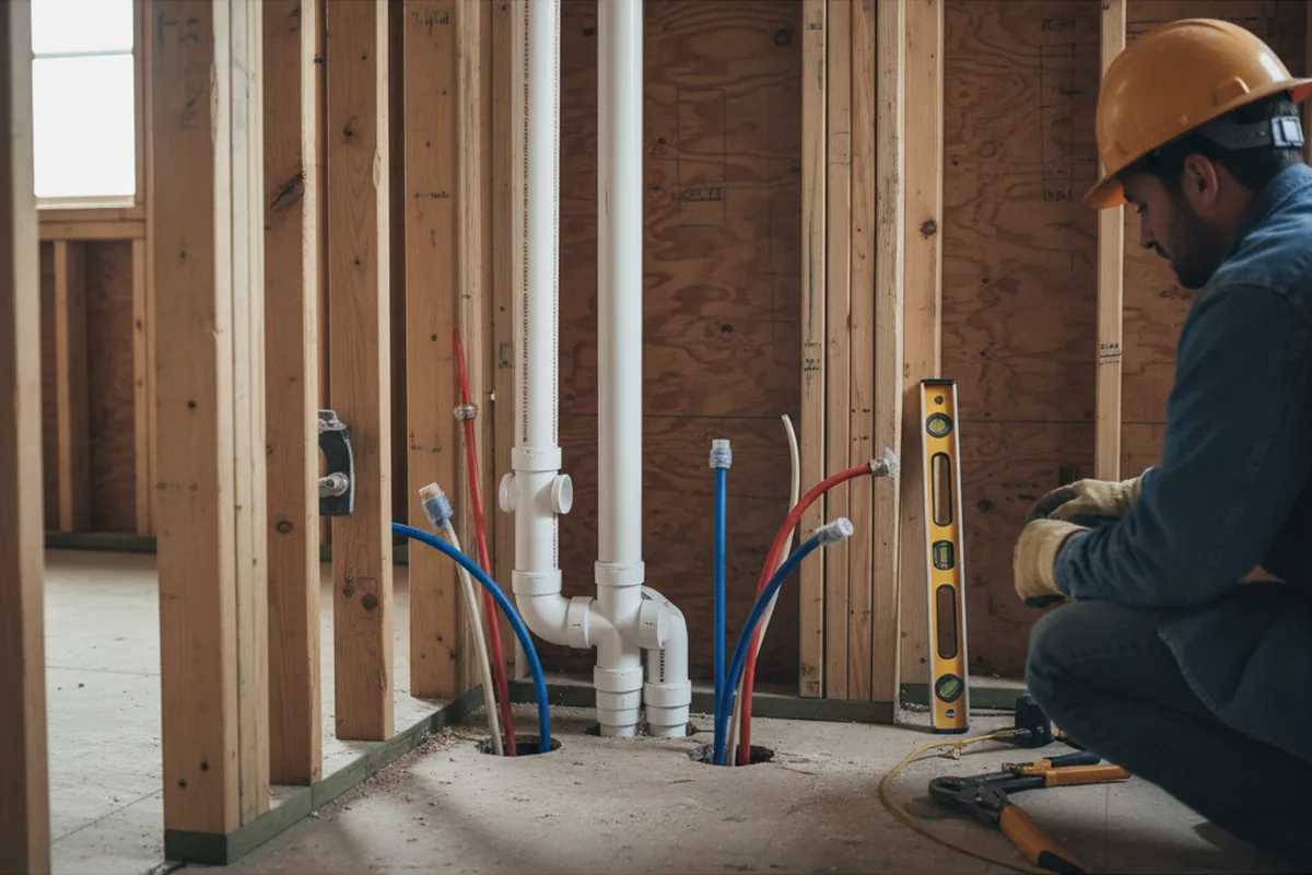 Drain and supply rough-in during Sump Pump Repair in Eagleville